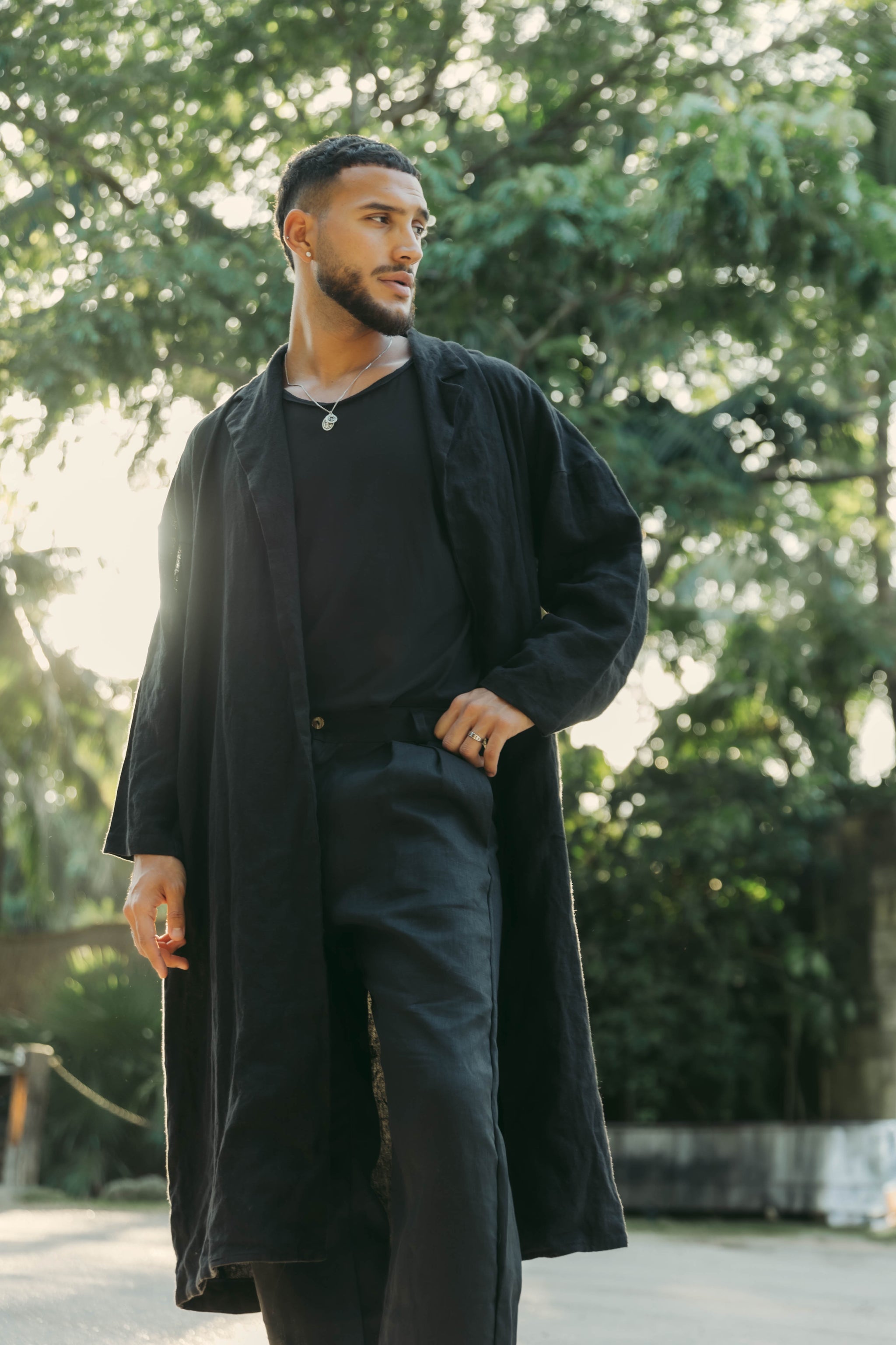 Men's Long Trench Coat, Linen Blazer, Parka Outerwear - In the Middle Tulum Men's Long Trench Coat, Linen Blazer, Parka Outerwear - In the Middle Tulum