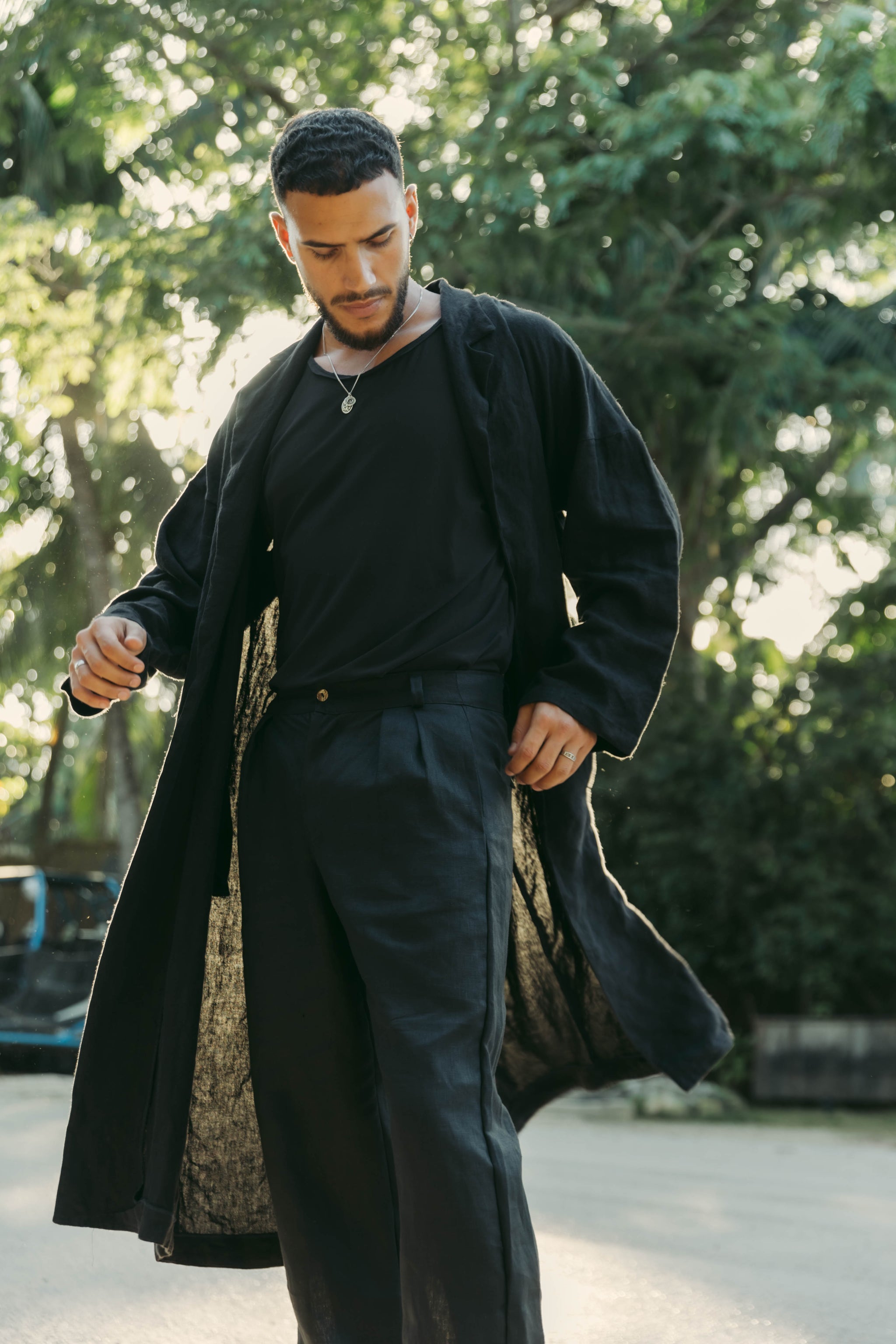 mens long dress coat Men's Long Trench Coat, Linen Blazer, Parka Outerwear︱
