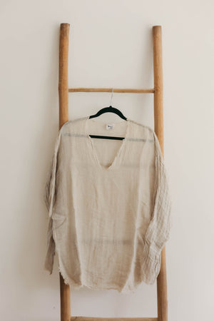 Loose fit, Raw linen V-neck  Shirt