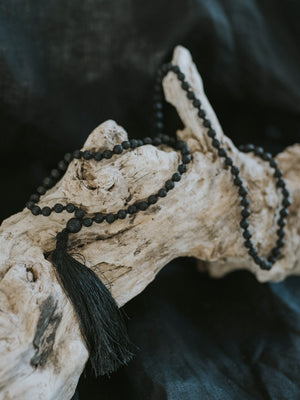 Mala beads necklace with Lava stone for Spiritual Protection