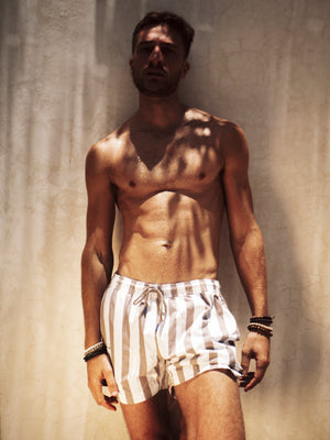 Swimsuit I White & Beige Stripes