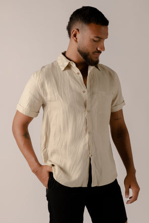 Classic khaki short sleeve linen shirt for men made from natural linen.