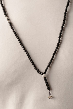 Mala beads necklace with Lava stone and Howlita