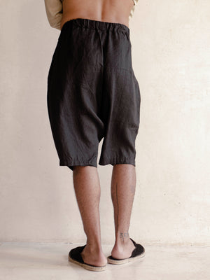 a linen oversized black bermuda for men