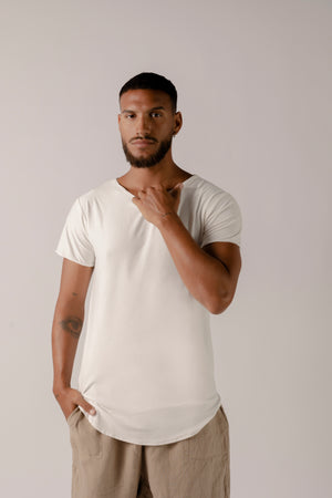 Soft bamboo, cotton and elastane blend fabric with lightweight texture.