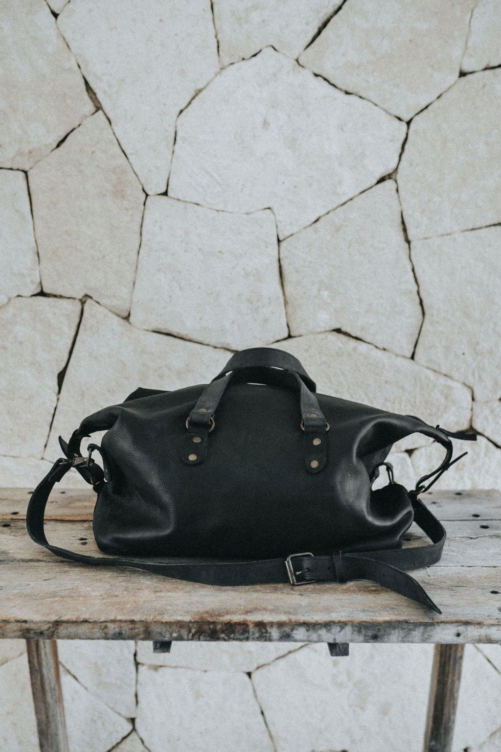 Black Leather duffle bag