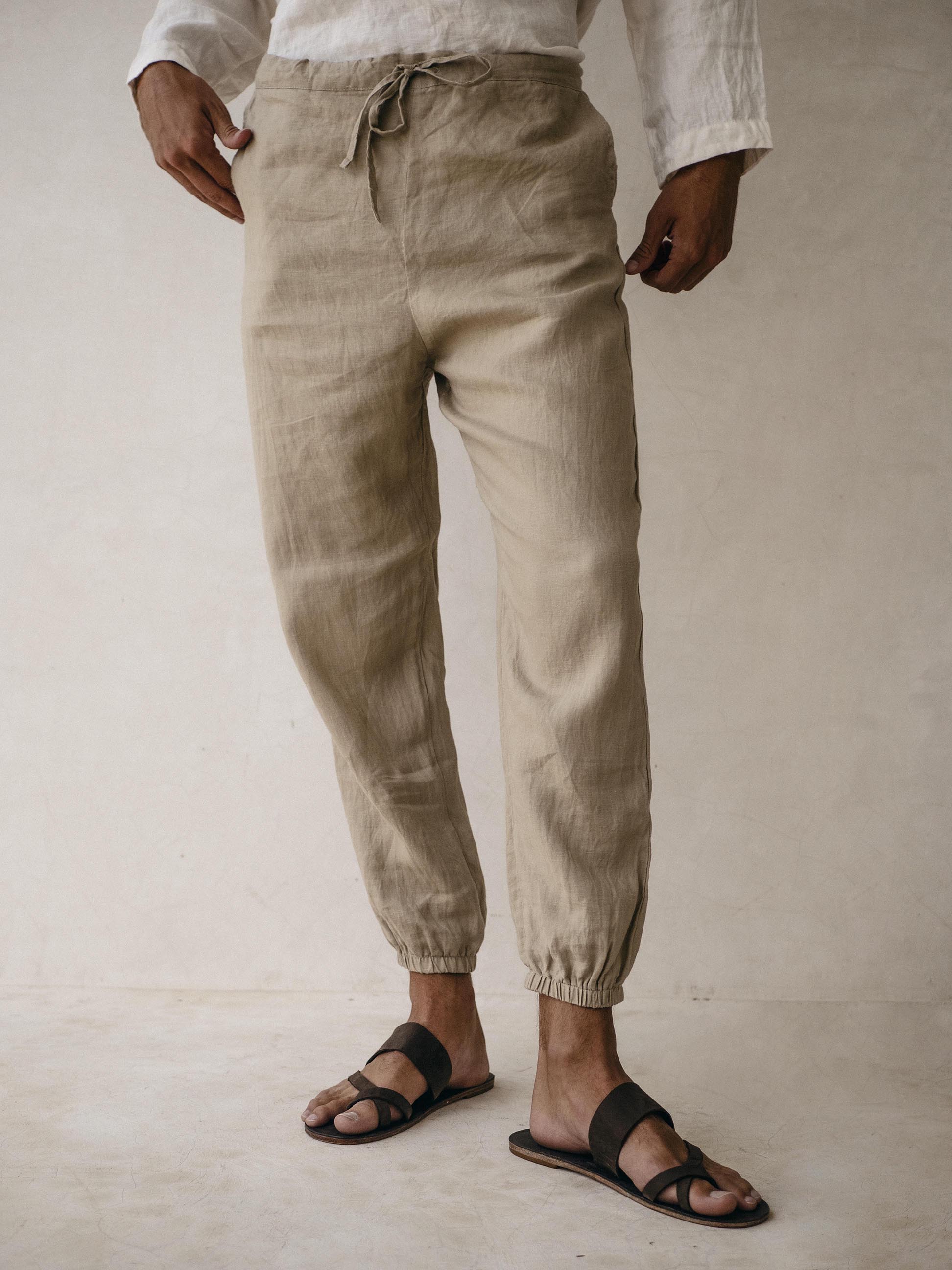 Men's linen joggers / drawstring pants with pockets ︱ - In the