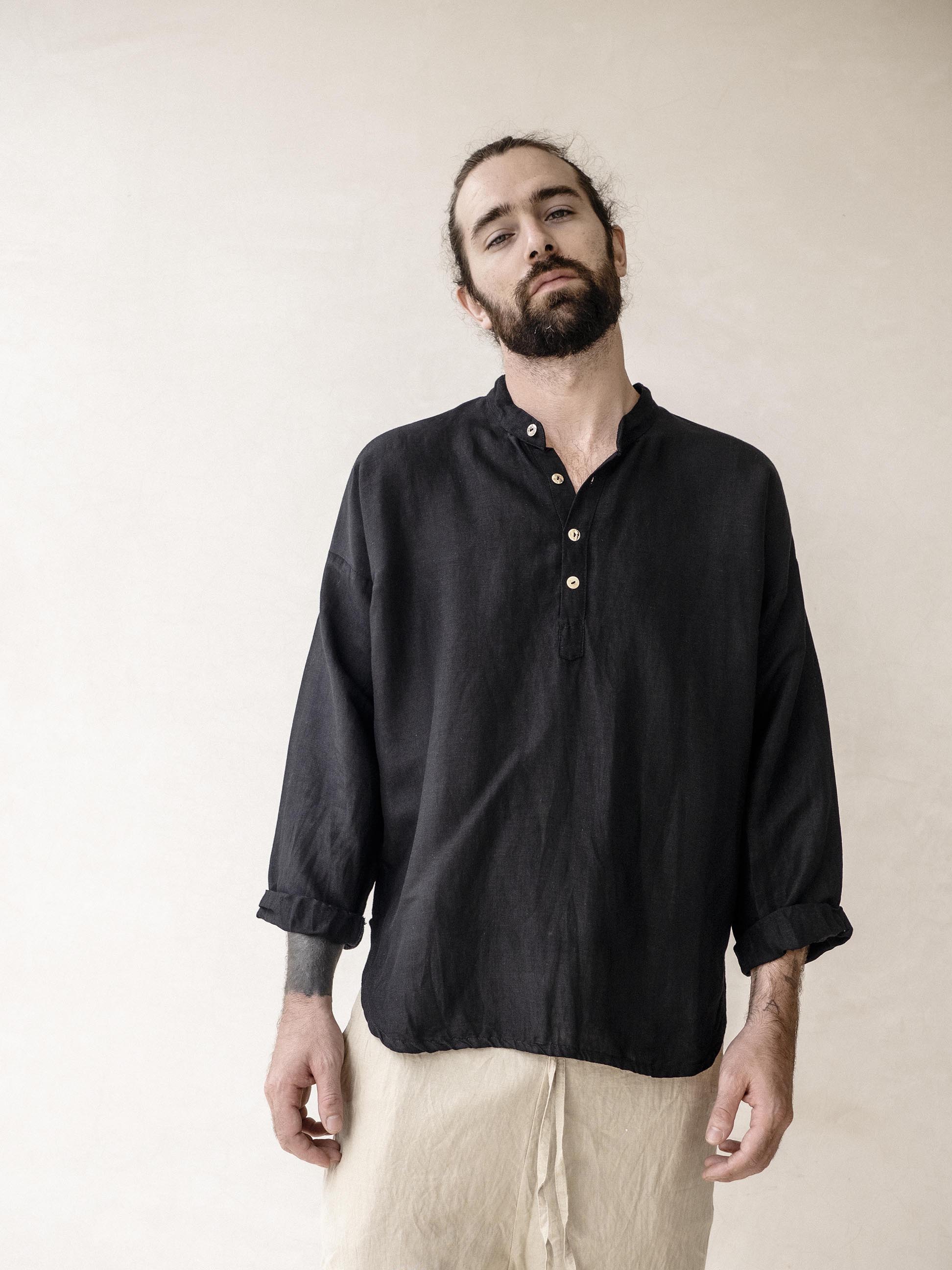 black linen dress shirt FORMENTERA Loose dyed to give it Color:Brown over Yellow attribute:silhouette:fit-&-flare Here’s the tutorial on