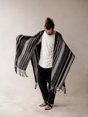 Men's stripped Cape Poncho with fringes