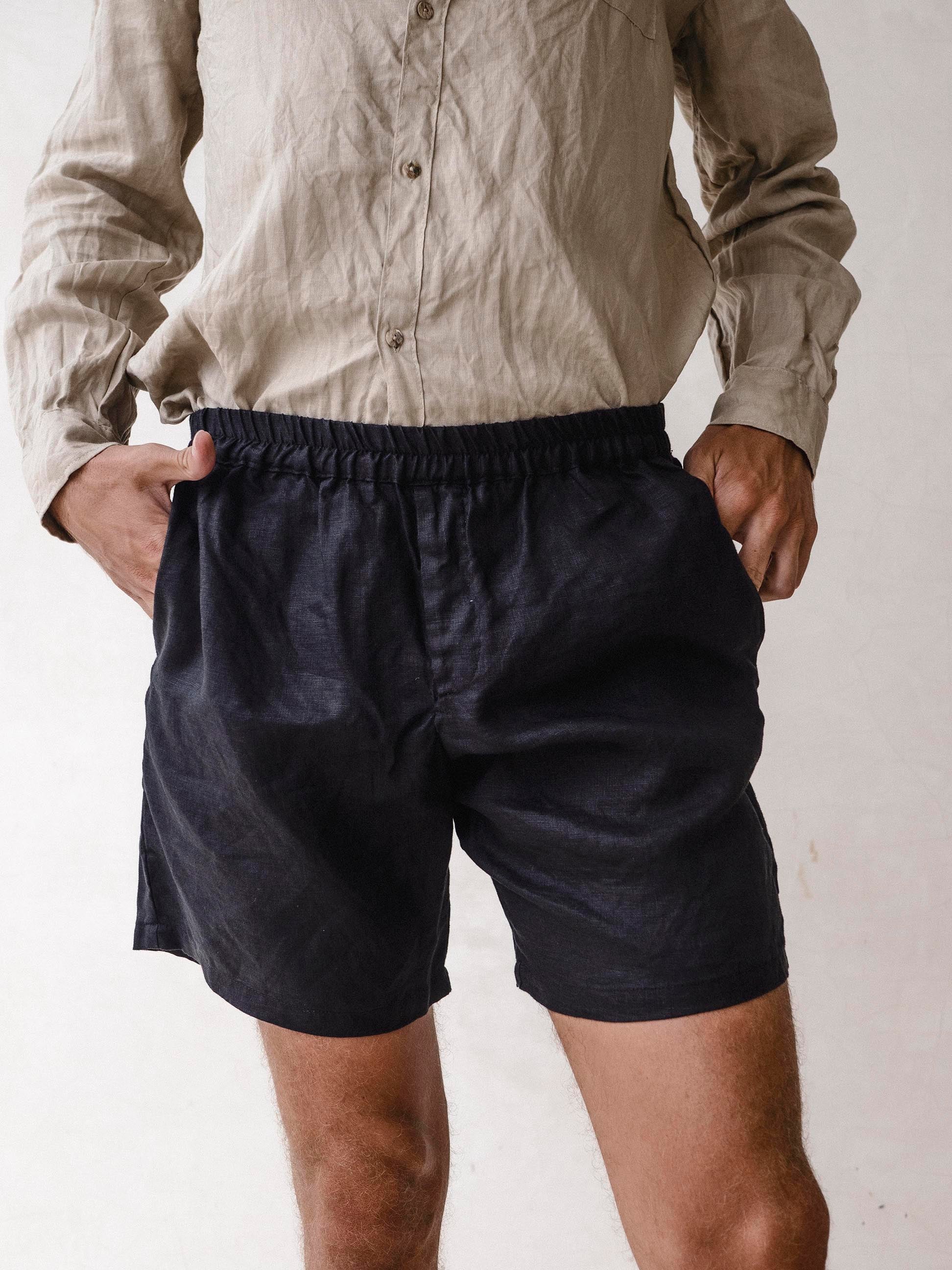 Men's Linen Casual Bermuda Shorts, solid colors - In the Middle Tulum Men's Linen Casual Bermuda Shorts, solid colors - In the Middle Tulum