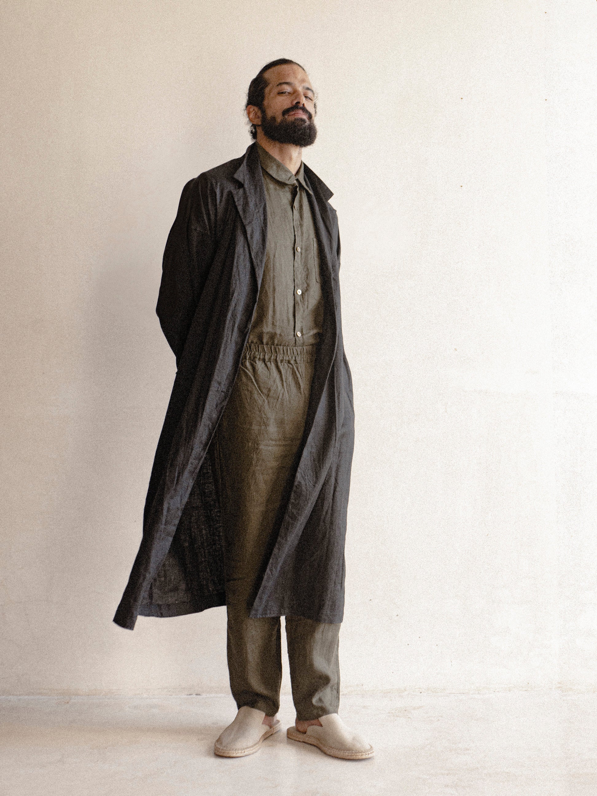Men's Long Trench Coat, Linen Blazer, Parka Outerwear - In the Middle Tulum Men's Long Trench Coat, Linen Blazer, Parka Outerwear - In the Middle Tulum