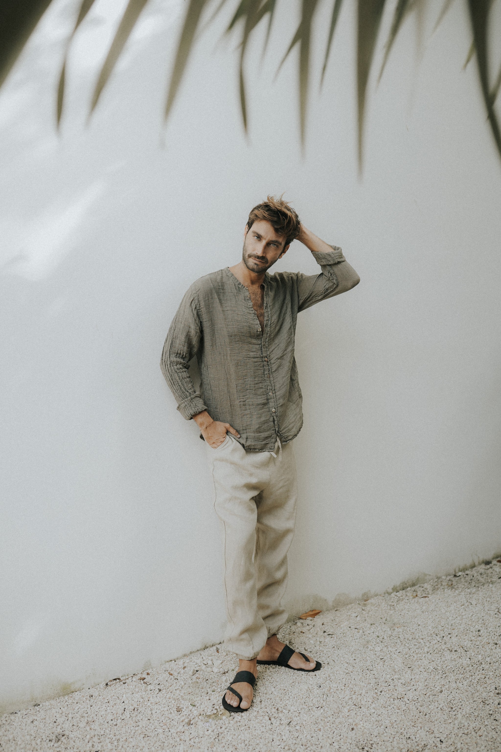 collarless men's dress shirt Raw Linen | Italian Linen | In The Middle Long Sleeve Color:Chocolate Leather Arabian Beige Color Satin red mini dress casual