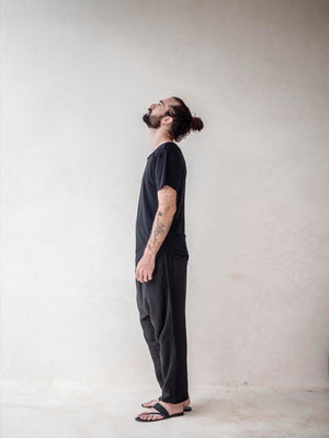 Men's black bamboo blend crew neck T-shirt made from breathable bamboo and cotton fabric.