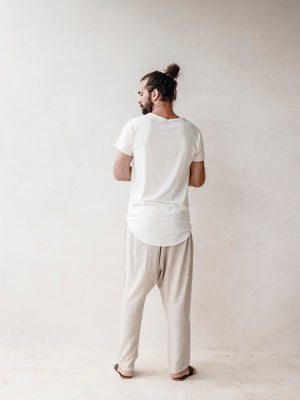 Back view of a men's bamboo blend crew neck T-shirt in black.
