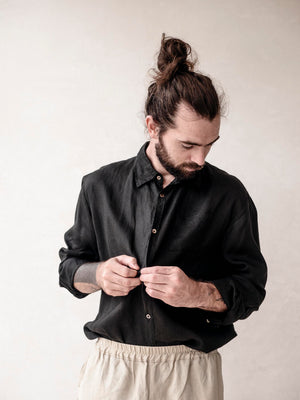 Classic men's black linen shirt made from 100% natural linen.