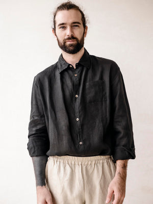 Classic men's black linen shirt made from 100% natural linen.